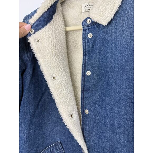 J.Crew Sherpa Lined Denim Jacket Medium | Cozy Jean Trucker Coat - Picture 7 of 10